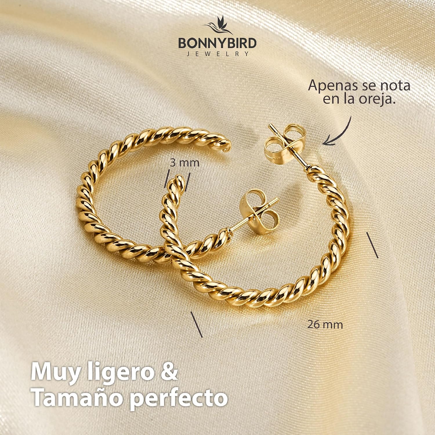 Thumbnail 4 de BONNYBIRD Pendientes aro 26 mm acero inoxidable