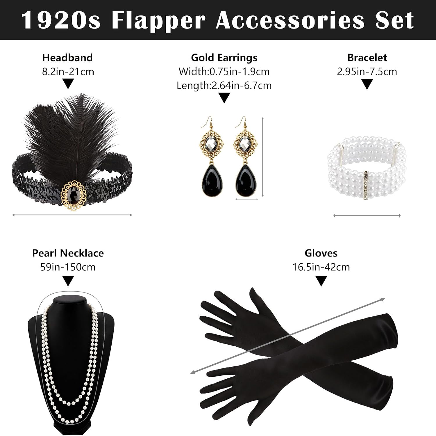 Thumbnail 1 de FASOTY Flapper Accessories Set with Satin Gloves