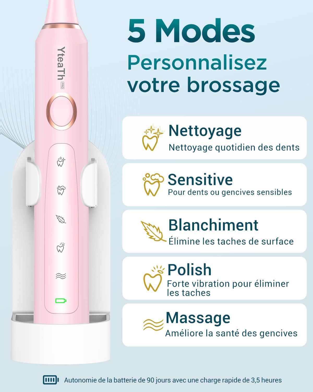 Detalle de Brosse à dents sonique 50 000 CPM pour adultes et enfants