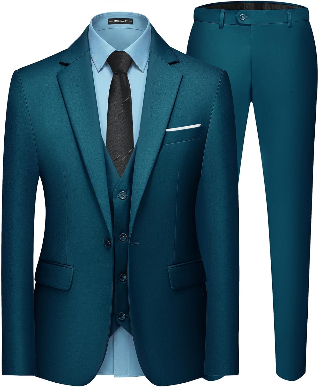 MAGE MALE Men's 3-Piece Slim-Fit Suit with One-Button Blazer