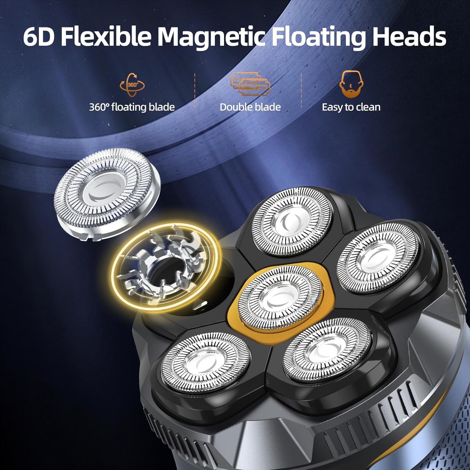 Thumbnail 1 de CFEN Head Shaver for Men: 6D Magnetic Floating Head, IPX7 Waterproof, 180-Minute USB-C Rechargeable Cordless Shaver