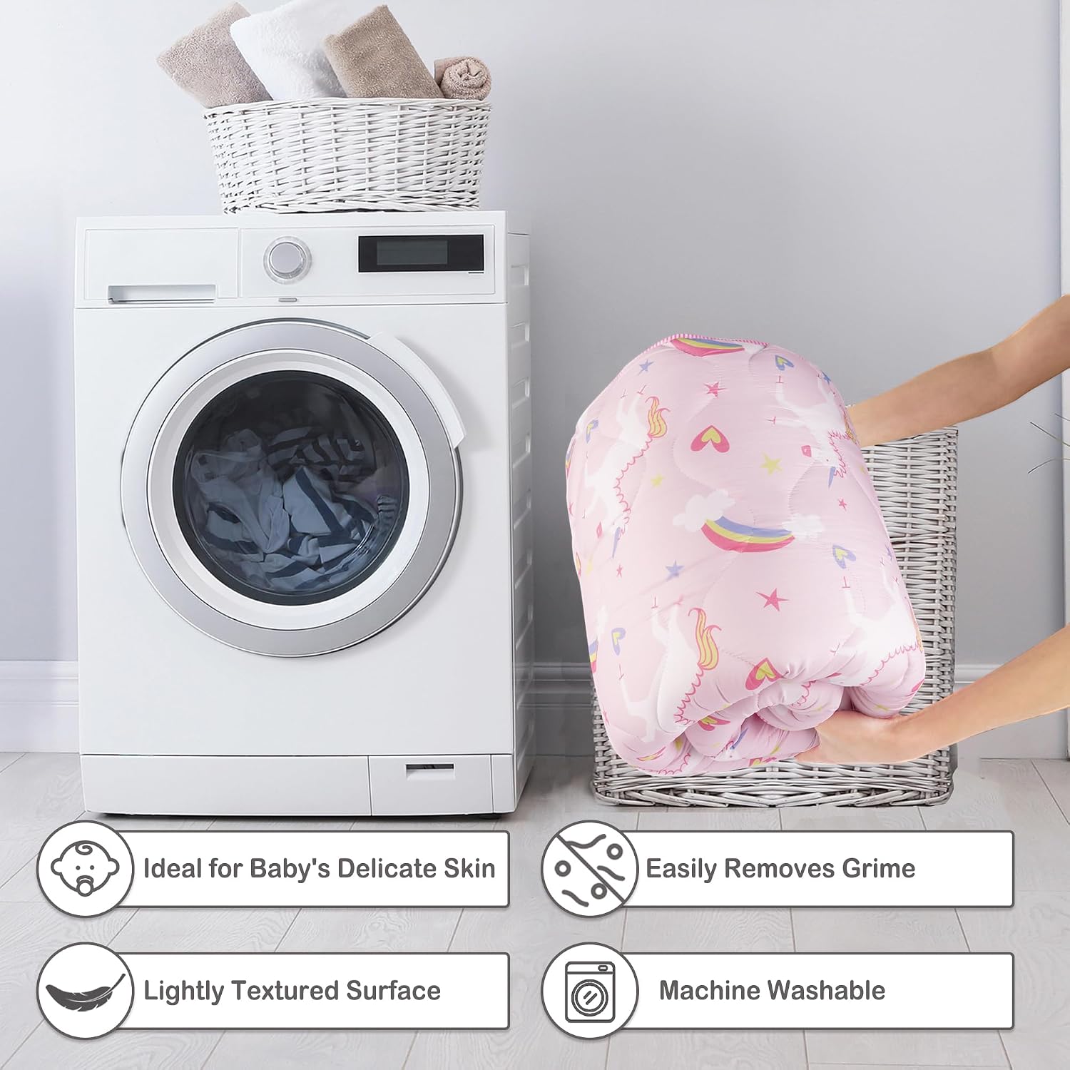 Thumbnail 6 de Viviland 50" x 50" Baby Play Mat, Thick, Non-Slip, Machine-Washable, Pink Unicorn