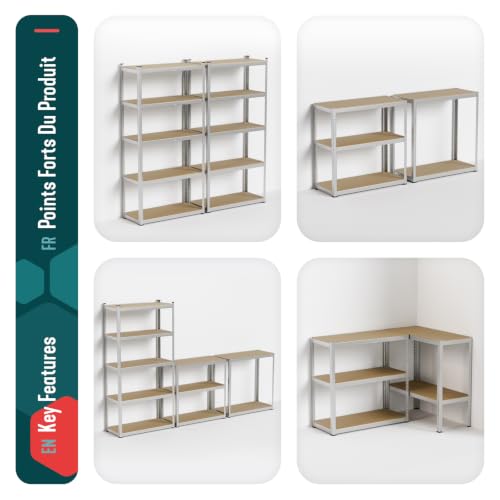 Thumbnail 5 de vounot Lot de 2 Étagères de Rangement en Acier Galvanisé à 5 Niveaux 180x90x40 cm – Charge Lourde
