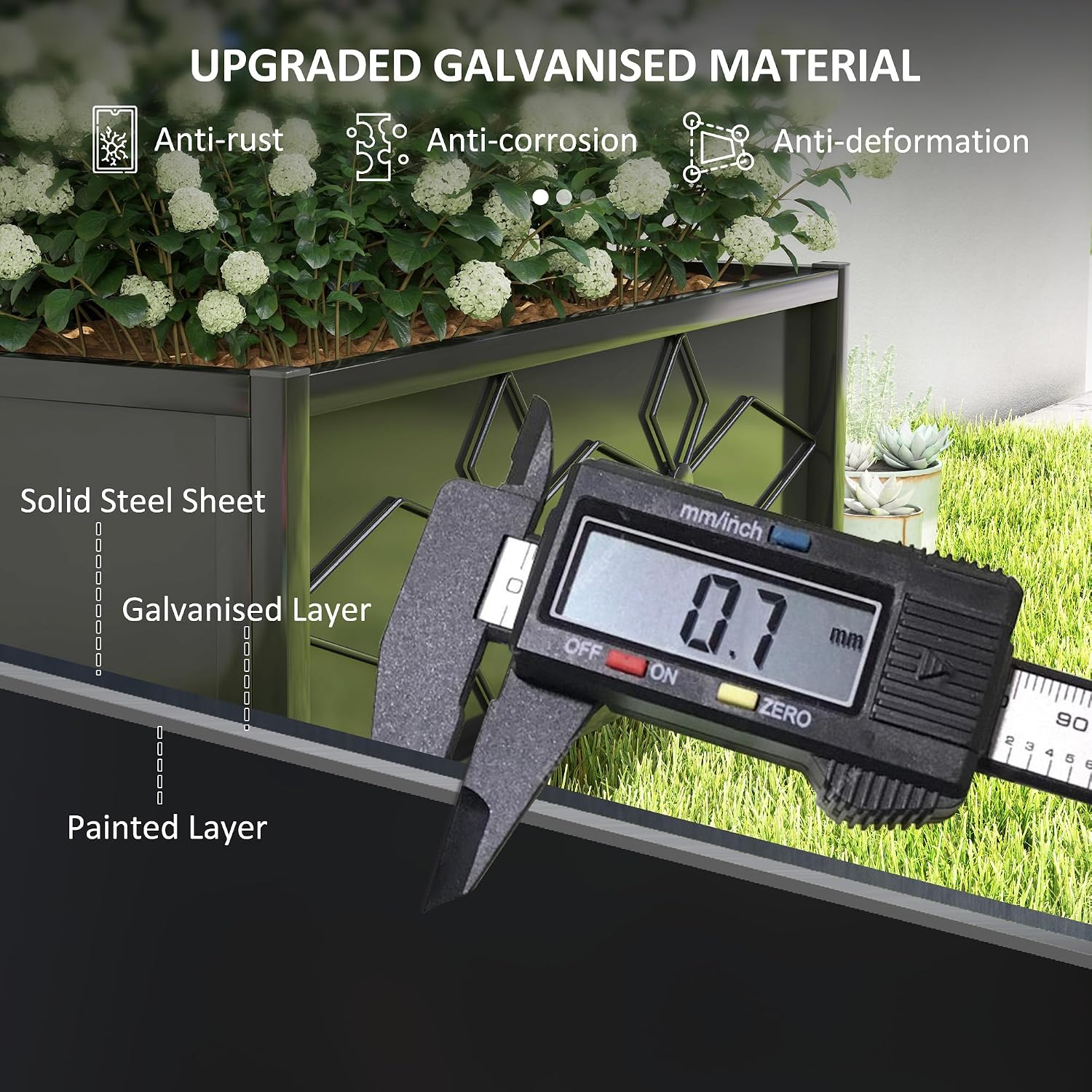 Thumbnail 5 de Outsunny 84H-145V00BK Raised Garden Bed with Trellis, Black Galvanised Steel