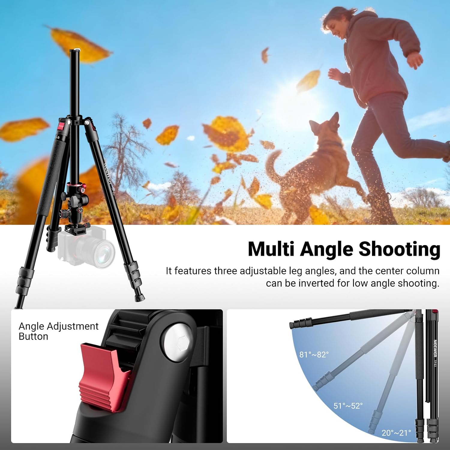 Thumbnail 5 de NEEWER TP63 90-inch DSLR tripod with ball head