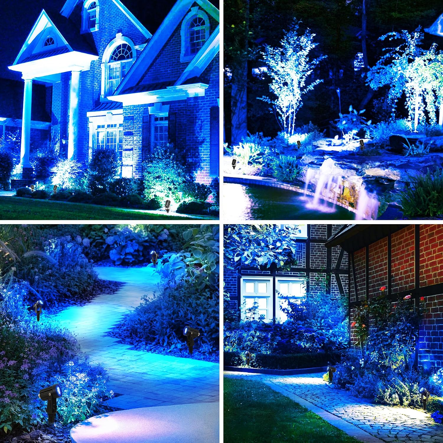 Detalle 2 de NATPOW LED Solar Spot Lights (Blue) – IP65 outdoor dusk-to-dawn garden uplighters