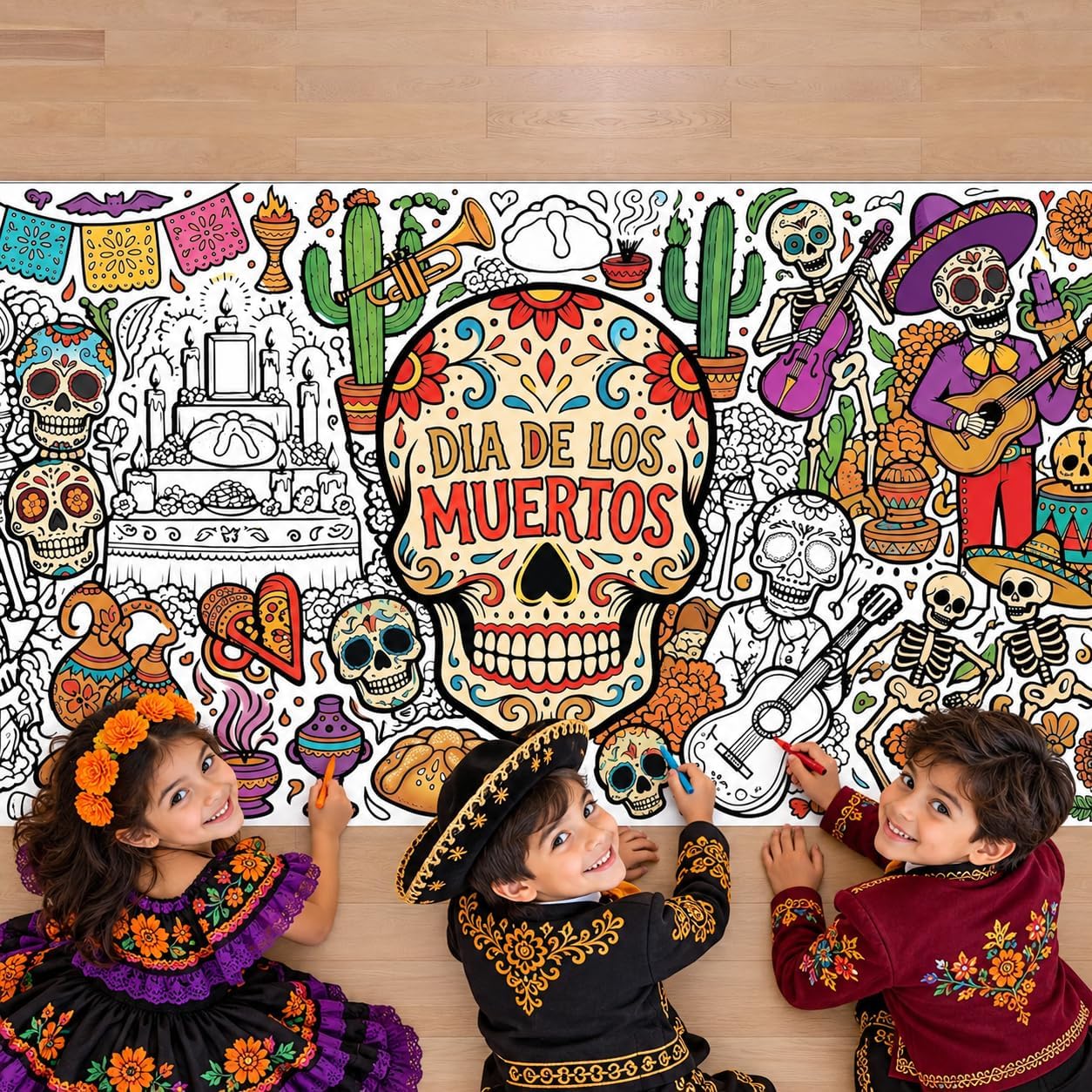 Detalle de OHOME Dia de los Muertos Giant Coloring Poster, 30 x 72-Inch Paper Banner