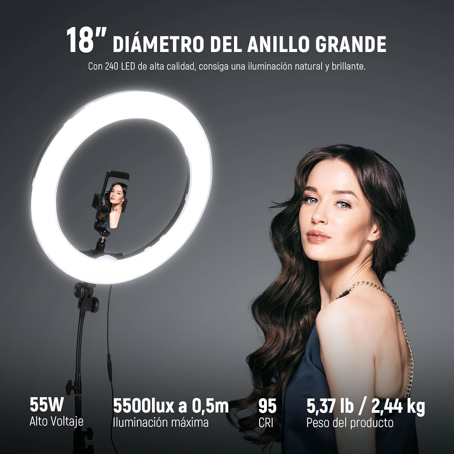 Thumbnail 2 de NEEWER RL-18 18-Inch LED Ring Light Kit, 55W 5600K with Stand