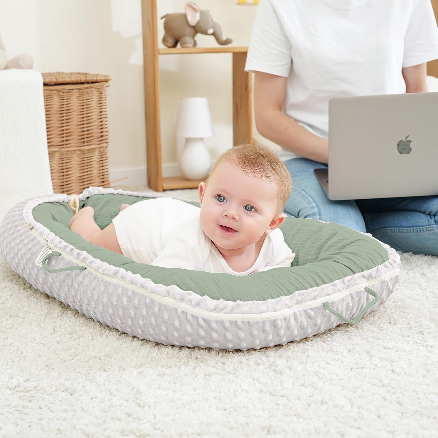 Thumbnail 5 de Bearmoss Babynestchen Kuschelnest für Neugeborene (90x55 cm, grün) – weiches & atmungsaktives Nest für unterwegs