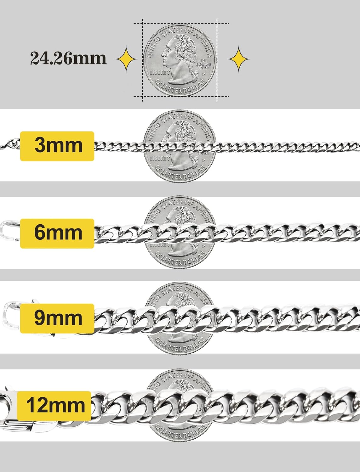 Thumbnail 6 de Inscca Halskette Herren Silber Edelstahl Kubanische Kette – 316L, 45–75 cm