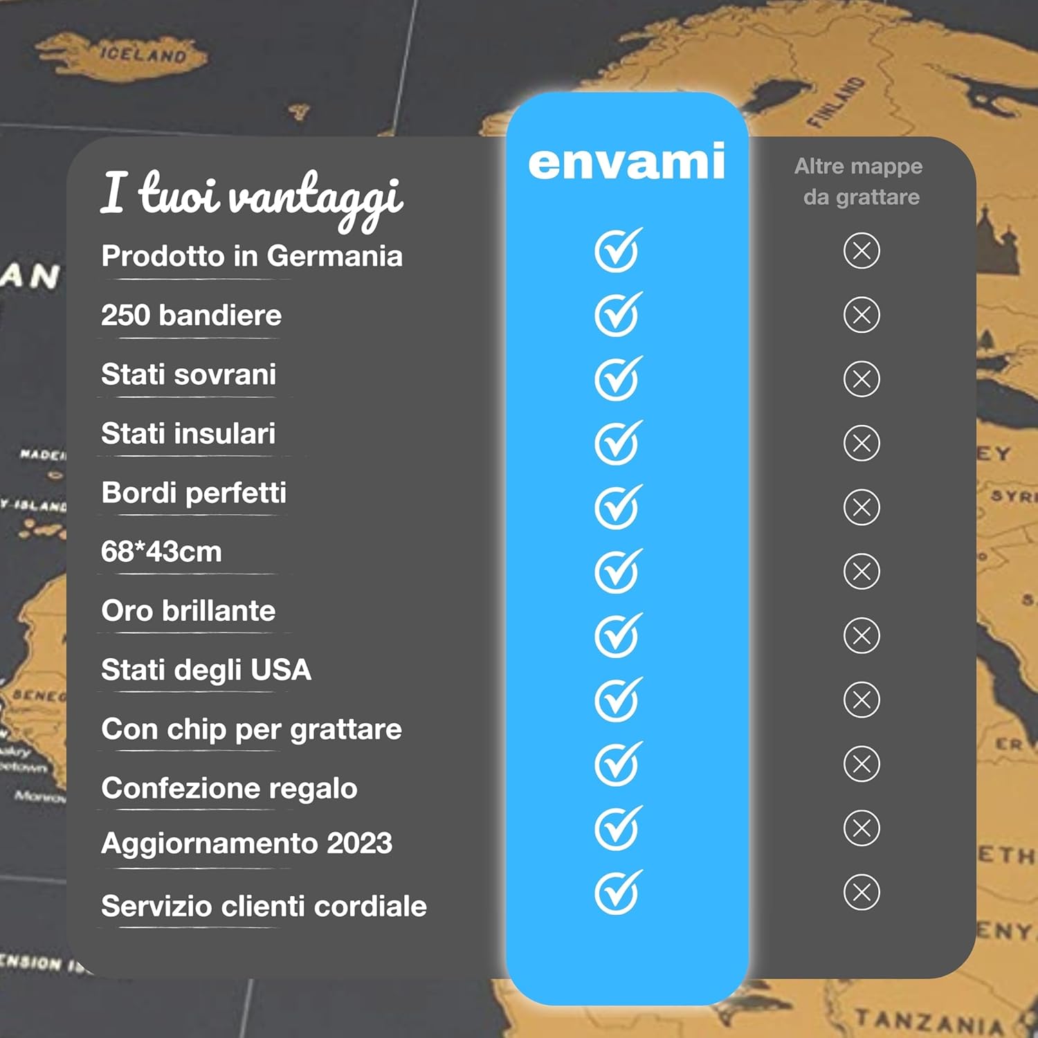 Thumbnail 3 de envami Mappa del Mondo da Grattare - Oro 68 x 43 cm