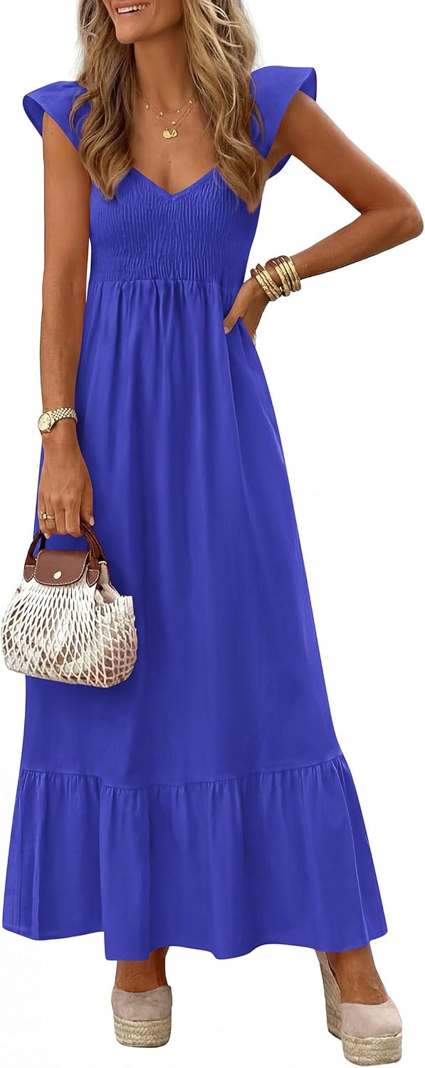 Thumbnail 1 de PRETTYGARDEN Women's 2026 Summer Casual Maxi Dress with Cap Sleeves and Smocked Bodice