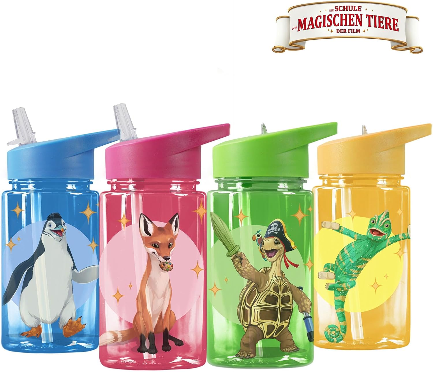Detalle de AWAVE La Scuola degli Animali Magici Borraccia 400 ml con Cannuccia – Blu Juri, rPET, Senza BPA