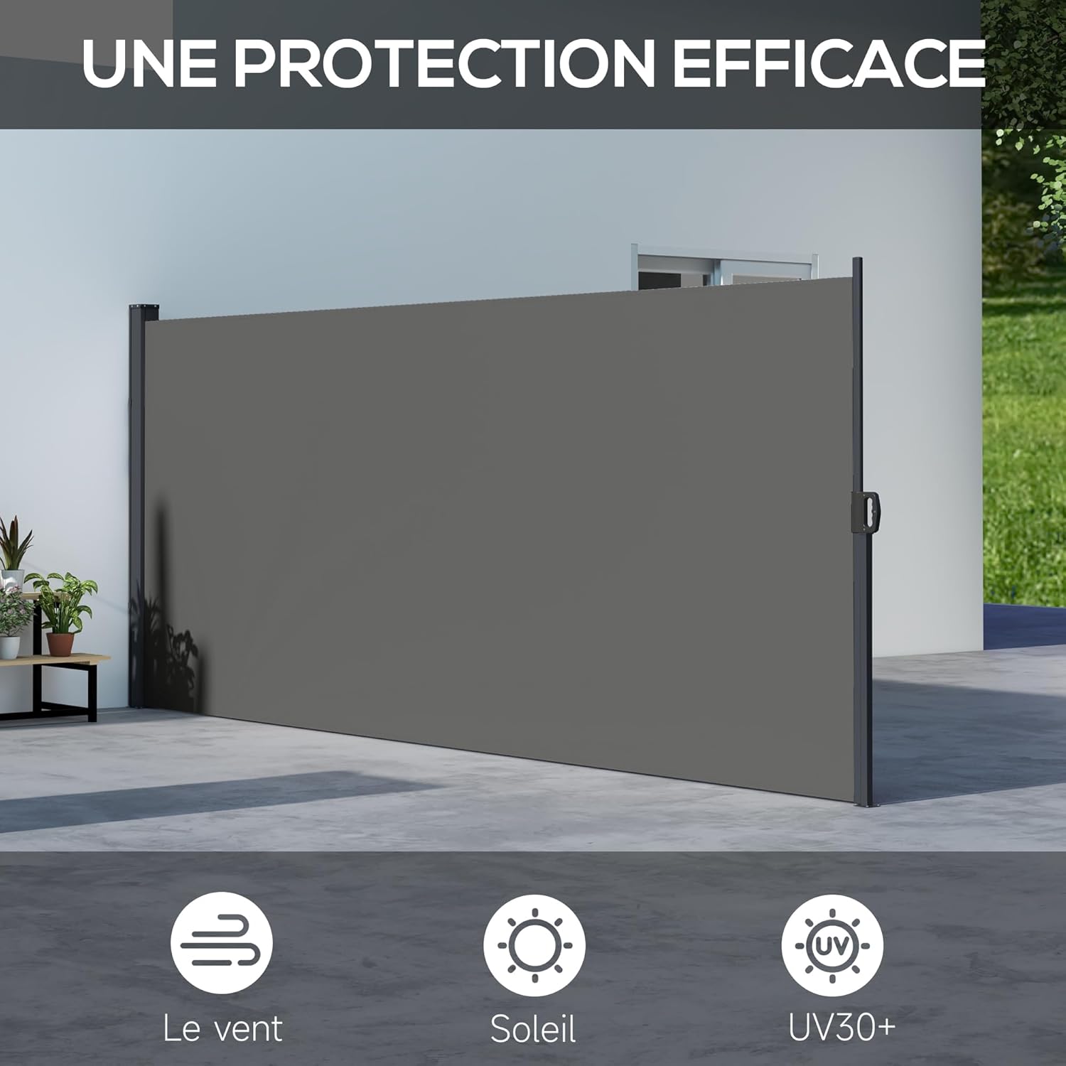 Thumbnail 2 de Outsunny Store latéral Brise-Vue paravent rétractable de Jardin, 4 × 1,60 m, gris foncé