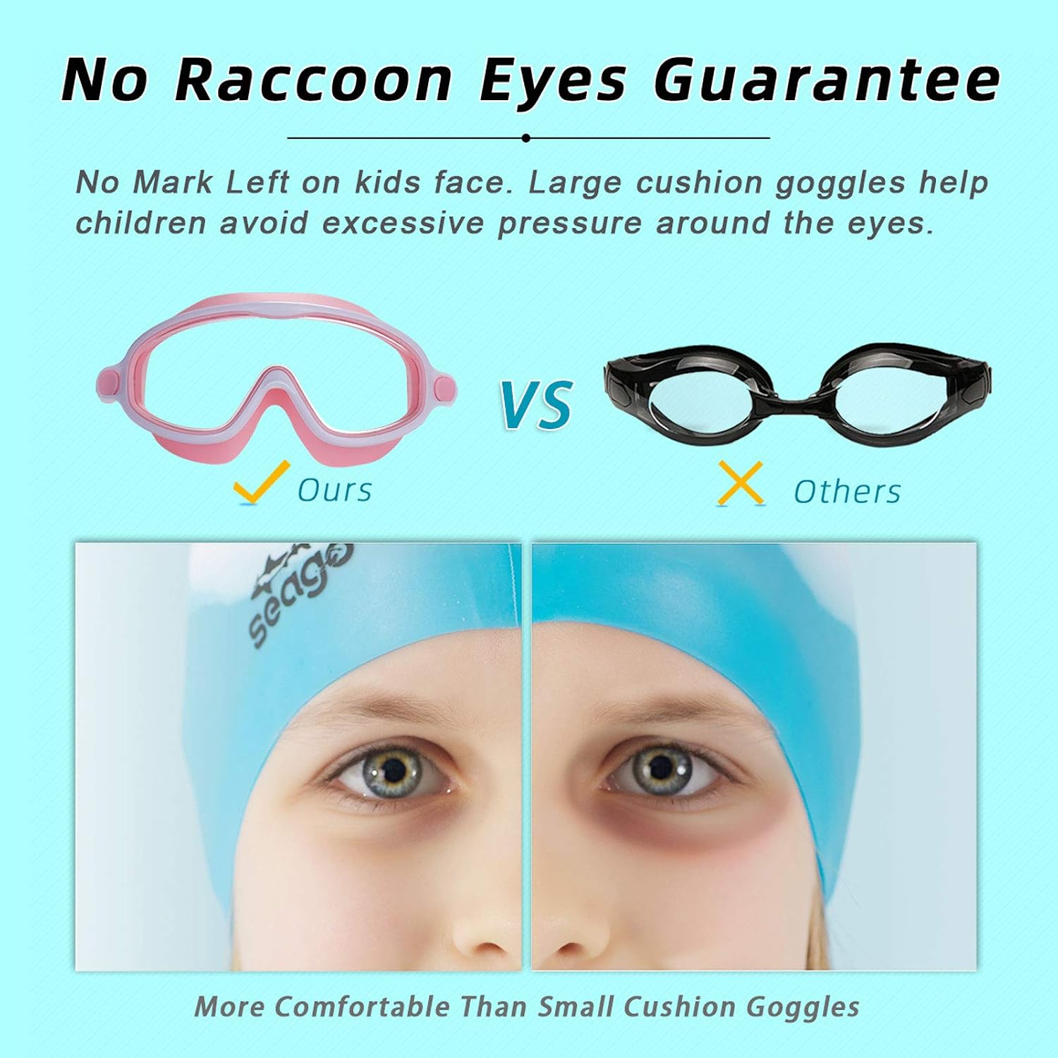 Detalle de Seago Kids' Swim Goggles, Ages 3–14, Anti-Fog, UV Protection, Wide View