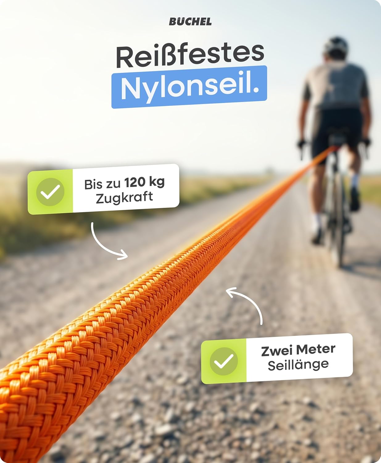 Thumbnail 2 de Büchel Fahrrad-Abschleppseil bis 120 kg, 2,20 m für Kinderfahrräder mit Pull-Tab