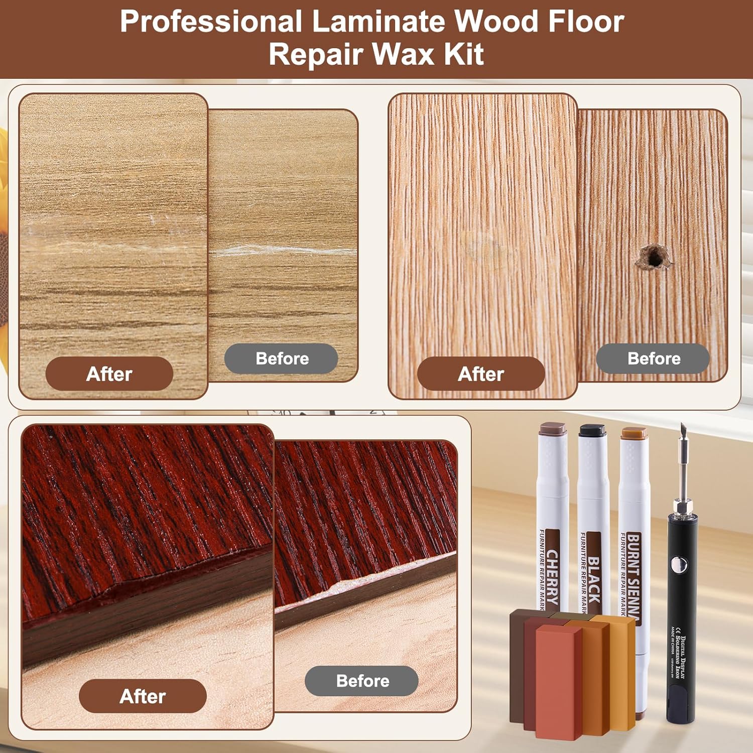 Thumbnail 6 de Set di riparazione per parquet e vinile Plunderous Lingen con stucco per legno, 11 colori e 8 pennarelli a doppia punta
