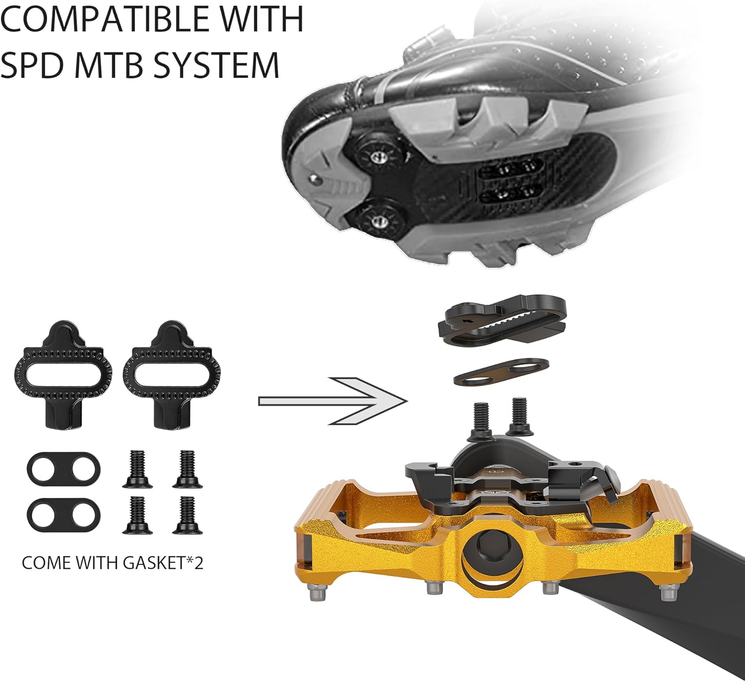 Thumbnail 3 de GEWAGE : pédales de VTT plateforme 9/16" avec réflecteur et système à clic compatible SPD