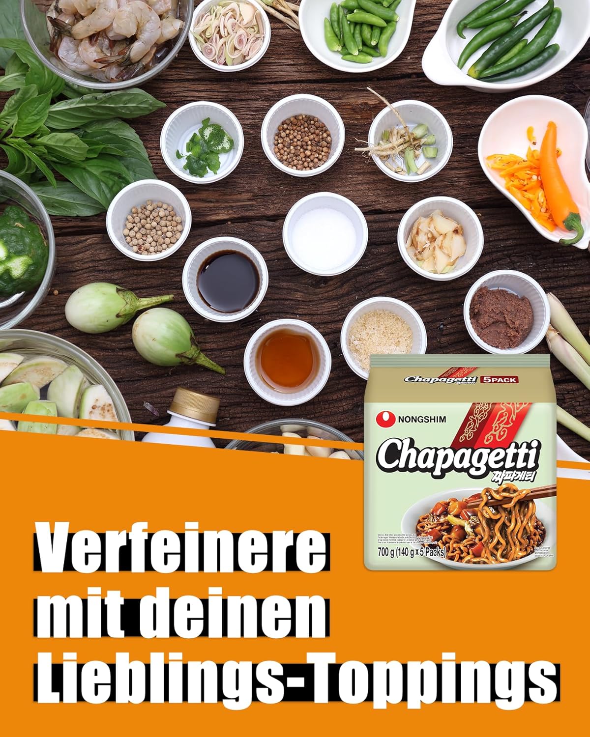 Detalle de Nong Shim Instantnudeln Chapaghetti – traditionelles koreanisches Nudelgericht (5 x 140 g) 1er Multipack
