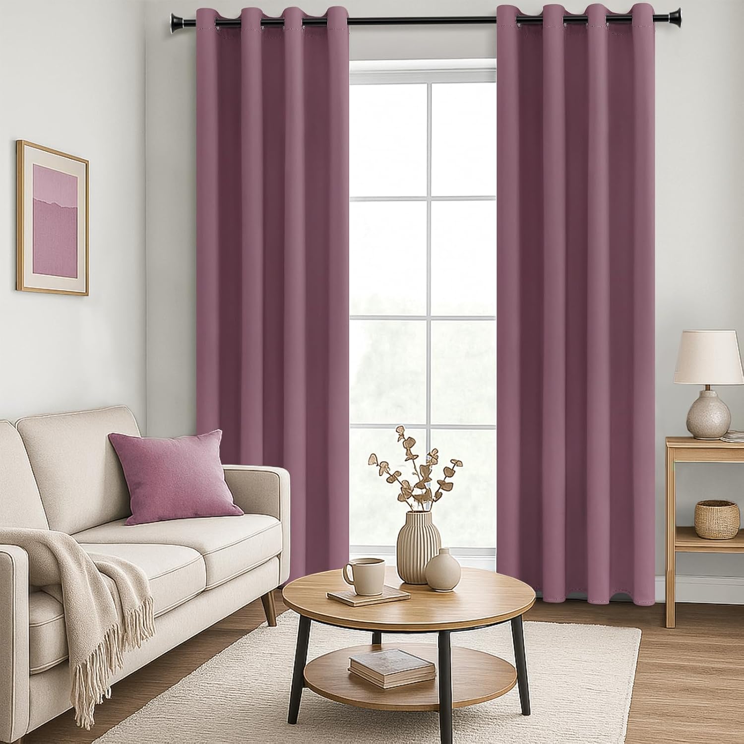 Thumbnail 6 de Lot de 2 rideaux occultants MRTREES rose poudré à œillets 140 x 240 cm