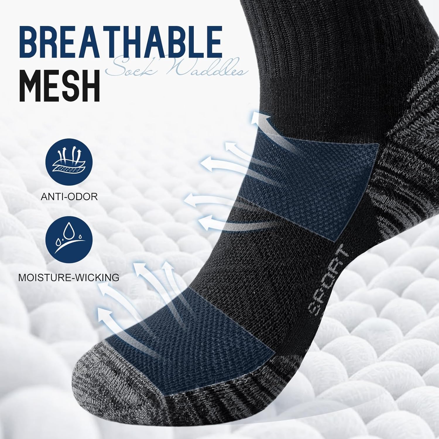 Thumbnail 6 de SockWaddles cushioned sport crew socks (5 pairs) – anti-blister, wicking, breathable comfort