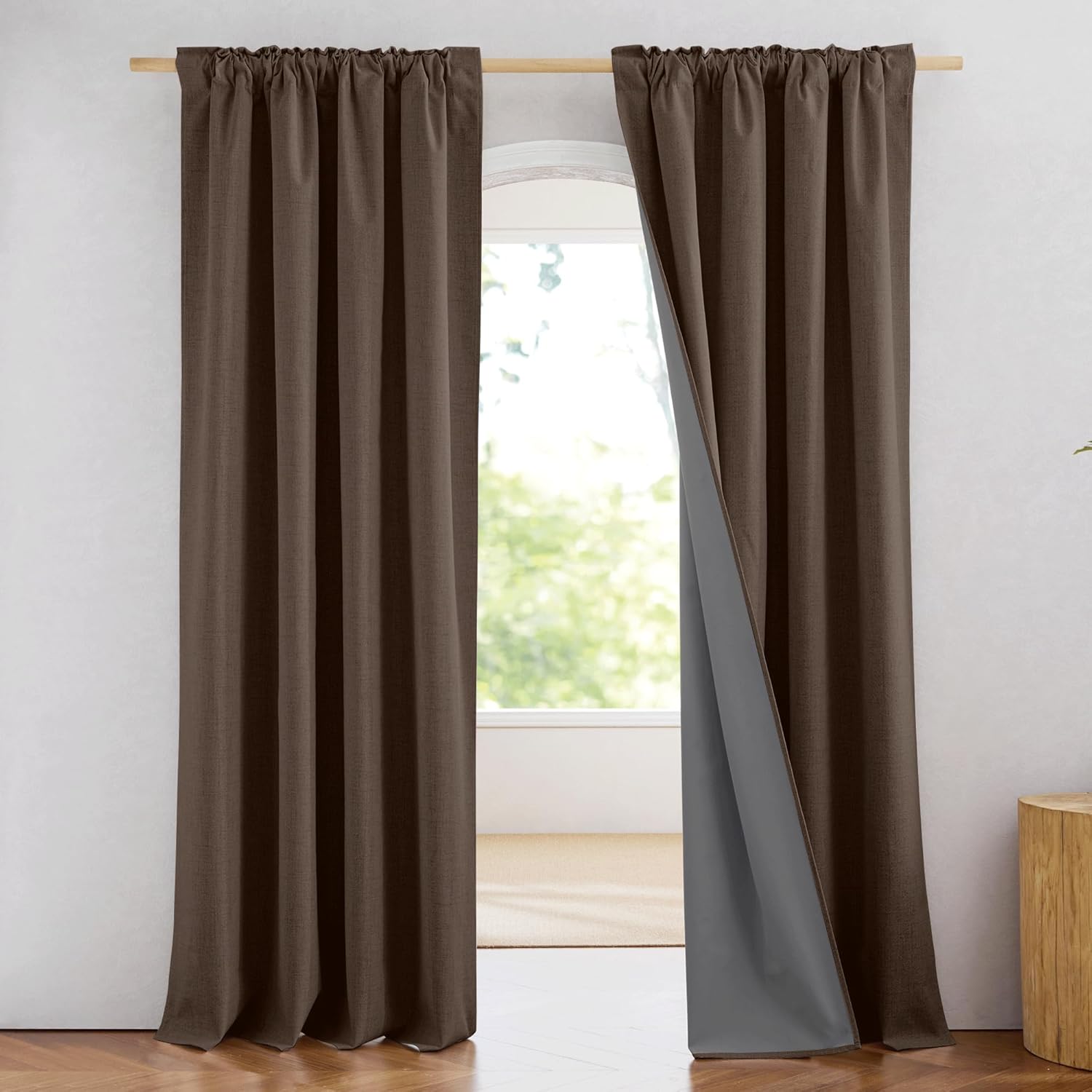 Thumbnail 1 de NICETOWN Coffee Vintage Linen Blackout Curtains for Living Room