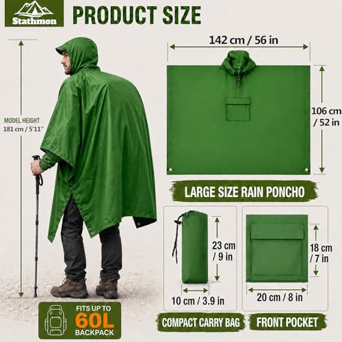 Thumbnail 2 de Stathmon 2 Pack Poncho Waterproof Adult – PU8000mm Reusable Rain Poncho