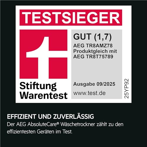 Detalle de AEG Serie 8000 Wärmepumpentrockner TR8AMZ78 – Testsieger Stiftung Warentest