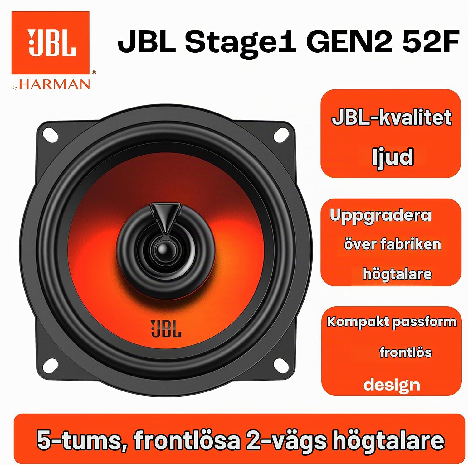 Thumbnail 4 de JBL Stage1 Gen2 52F bilhögtalare, 5,25 tum, 2-vägs koaxial, 40 W RMS