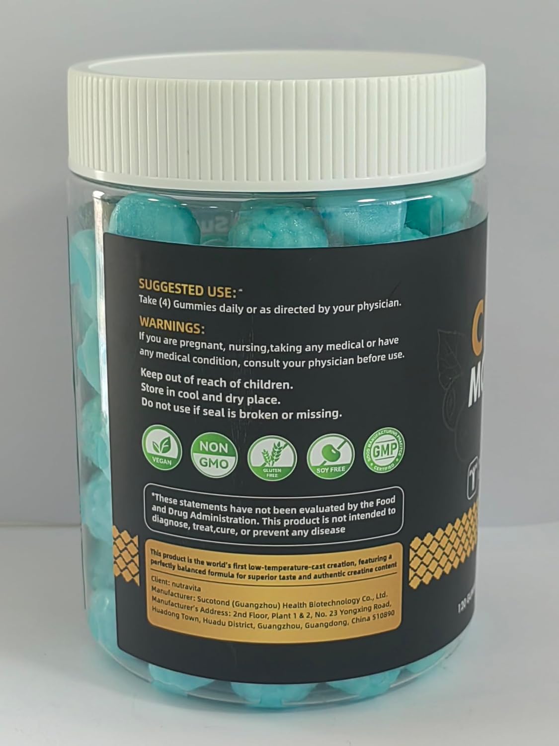 Detalle de Nutravita Creatine Monohydrate Gummies, Blueberry, Sugar-Free, Vegan, 120 Count