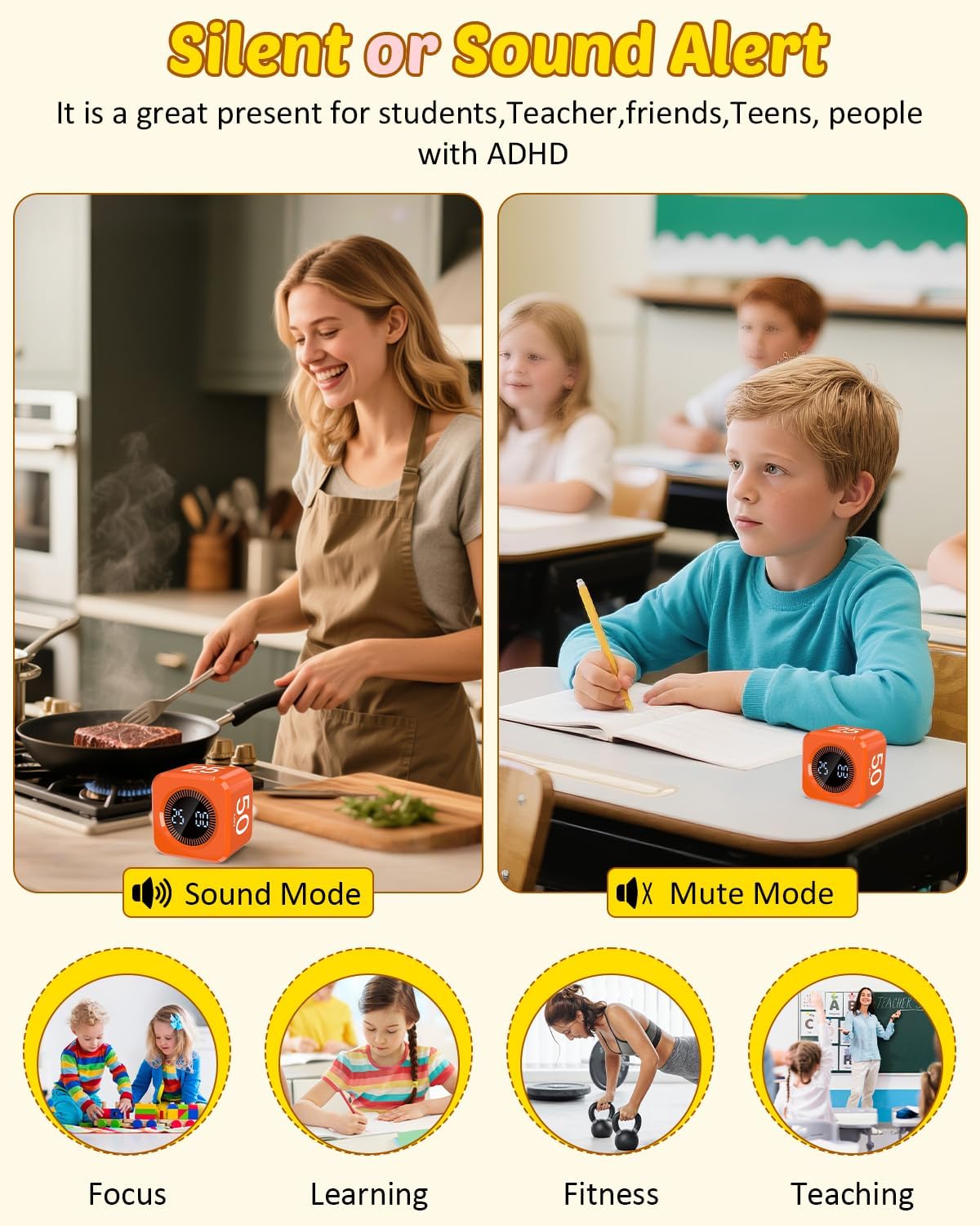 Detalle de COWVTUJ Digital Pomodoro Timer Cube (5/10/25/50 min) — Visual flip countdown cube for kids & study