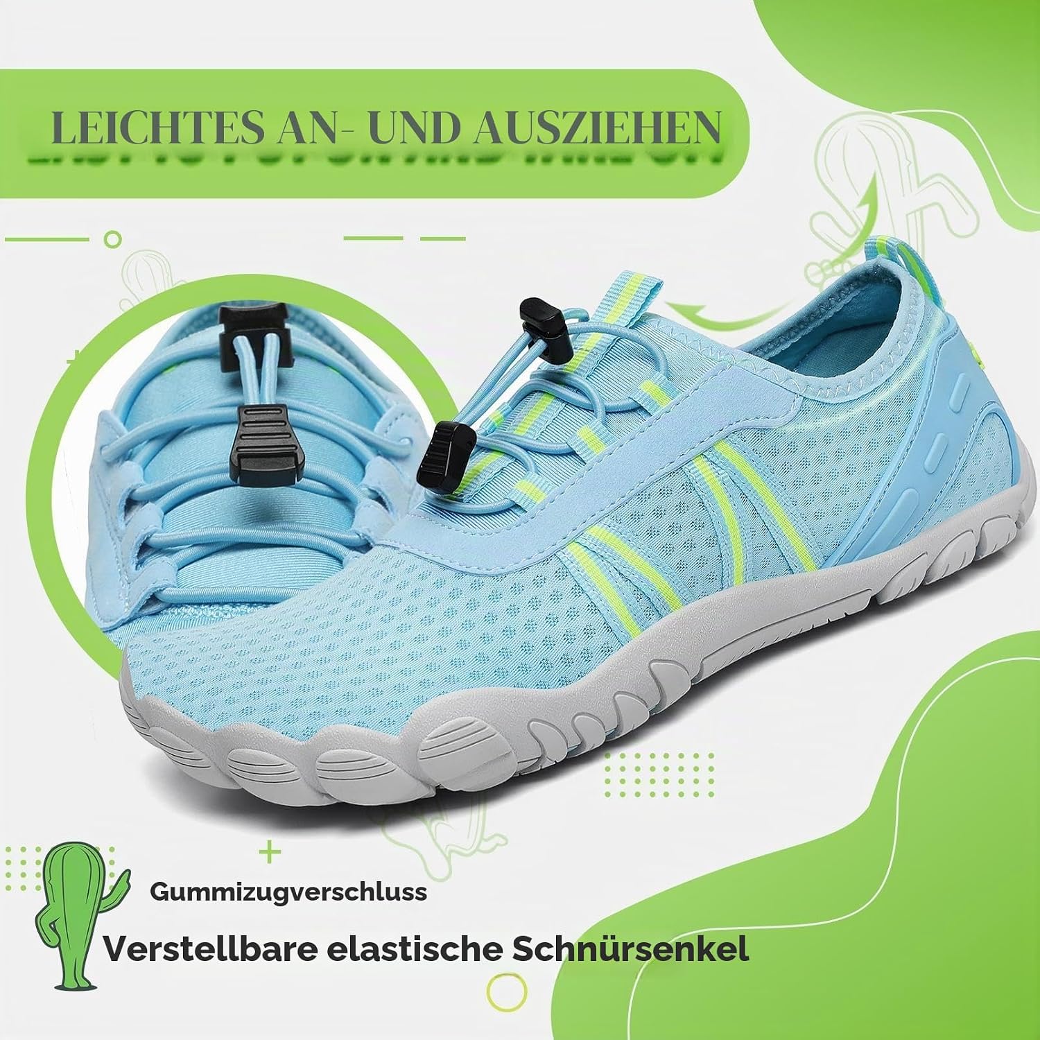 Detalle de SAGUARO Unisex Barfuß Badeschuhe – rutschfest, schnelltrocknend, mit Drainagelöchern (Gr. 36–48)