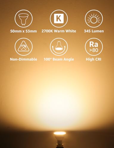 Detalle 2 de Lepro GU10 LED Bulbs, Warm White 2700K, 4.5W, 50W Equivalent, Pack of 5 by Lighting EVER