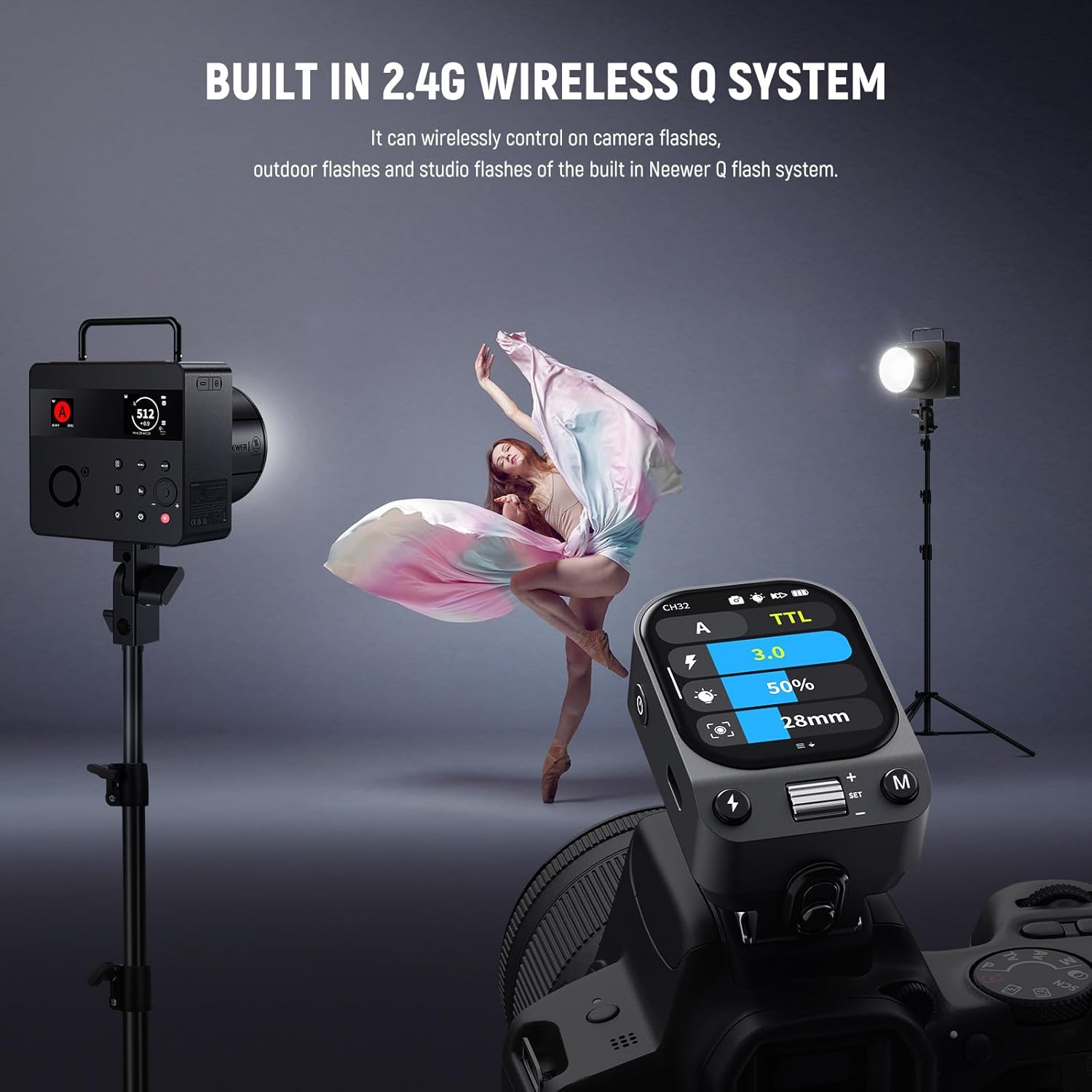 Detalle 2 de NEEWER QZ-C TTL Wireless Flash Trigger Transmitter for Canon cameras with OLED touchscreen and 1/8000s HSS