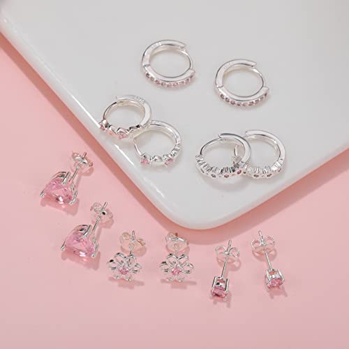 Detalle 2 de 6 Pairs Huggie Hoop Earrings for Girls by RANKEEF – 925 Sterling Silver, Hypoallergenic, 6 Styles