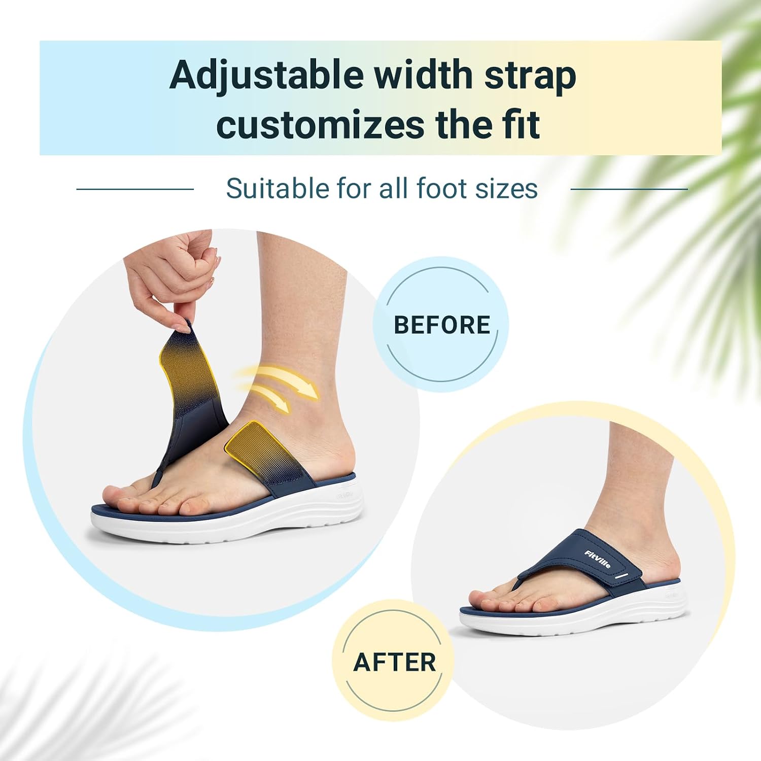Detalle 2 de FitVille Women's Wide Fit Flip Flops with Arch Support and Non-Slip Wedge Sole