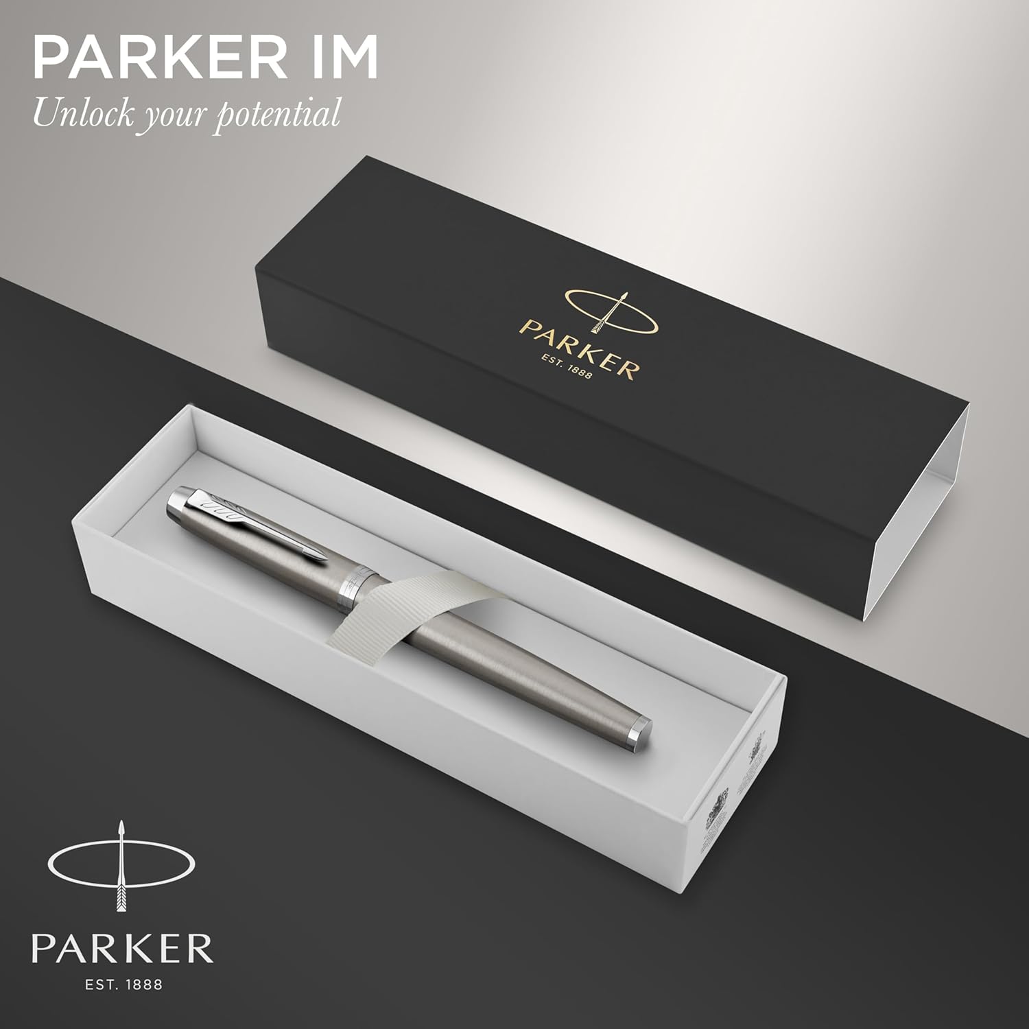 Thumbnail 1 de Parker IM Fountain Pen in Stainless Steel with Chrome Trim, Medium Point, Blue Ink Cartridge (Gift Box)