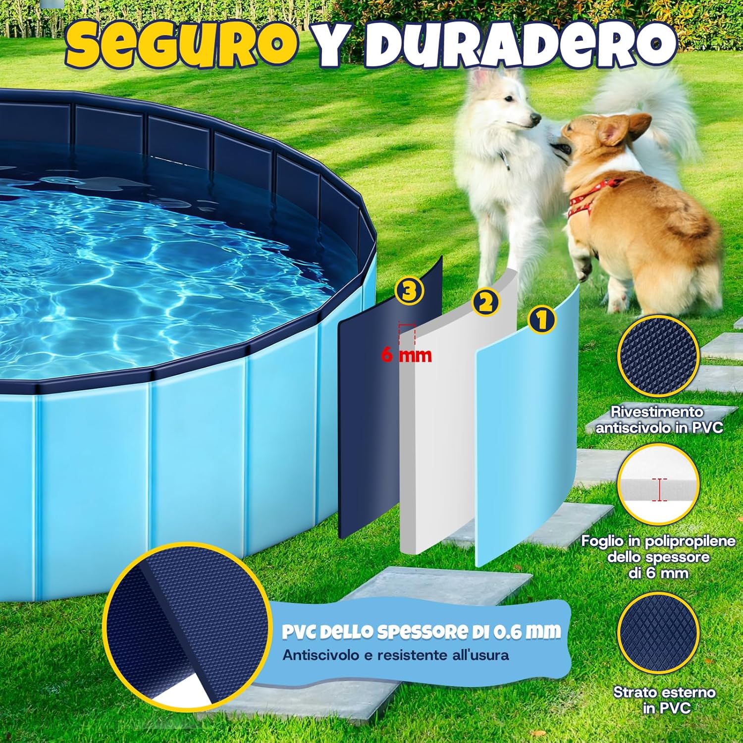 Detalle 2 de JONRRYIN Piscina per Cani 160x30 cm: Portatile, Antiscivolo e con Drenaggio Doppio