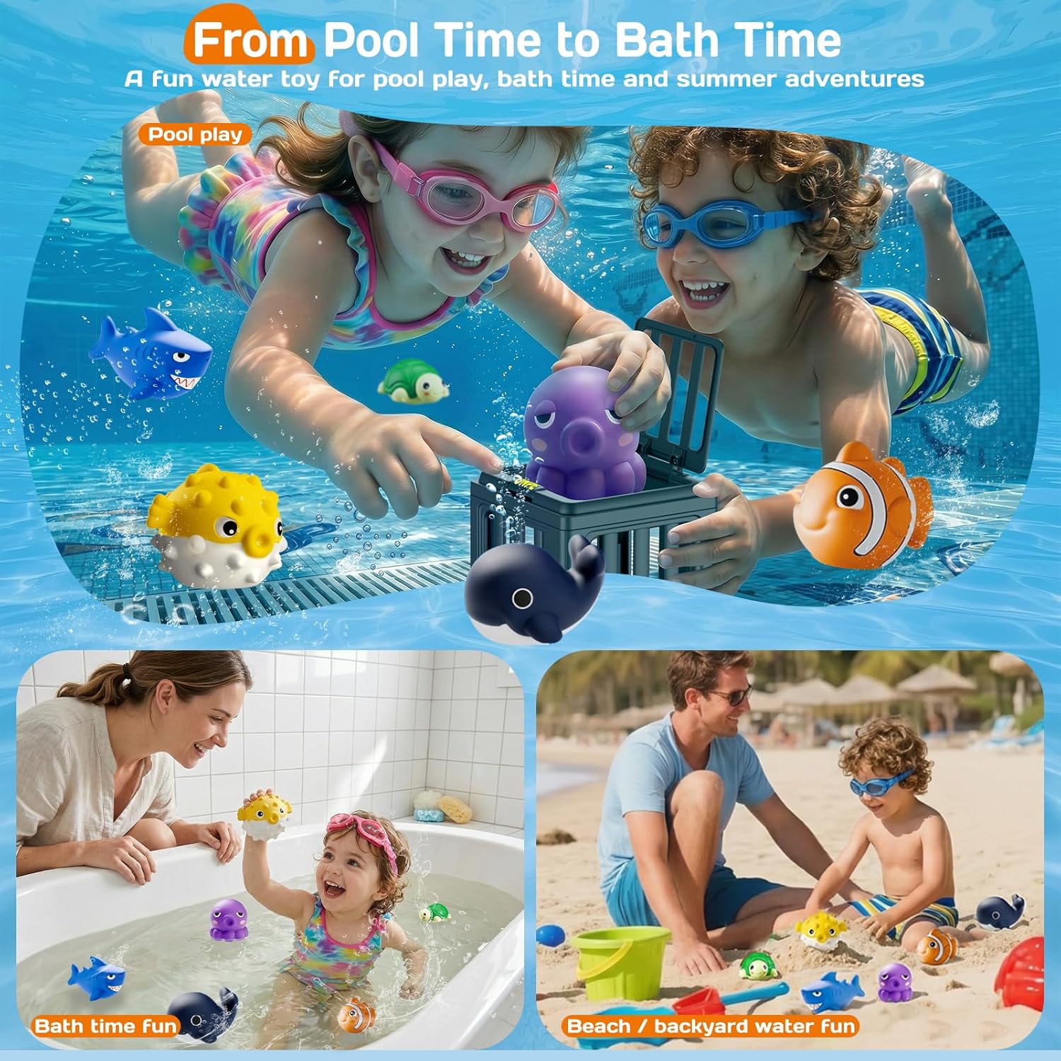 Thumbnail 4 de Tikduck Pool Diving Toys for Kids: Underwater Rescue Set with 6 Sea Animals & 6 Dive Cages