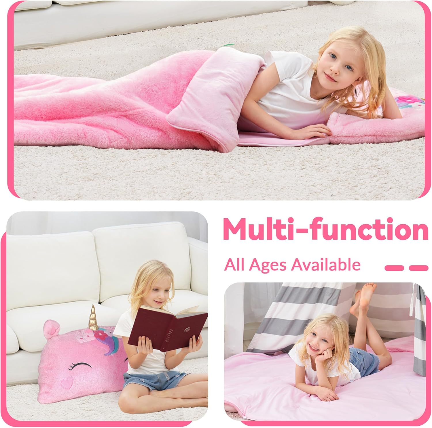 Detalle de iPlay iLearn Kids Unicorn Sleeping Bag 2-in-1 Toddler Nap Mat (Plush Slumber Sack)