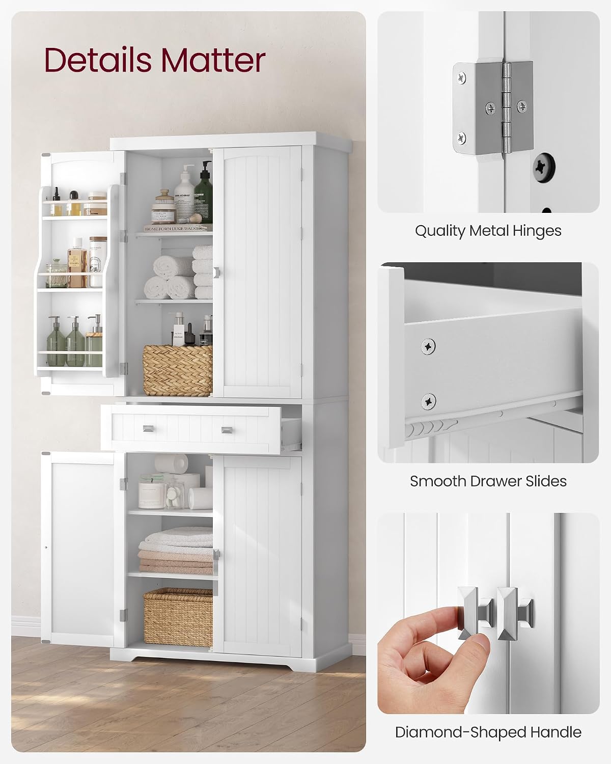 Thumbnail 6 de VASAGLE BBC561W21 Tall Pantry Cupboard, White, Drawer and Adjustable Shelves