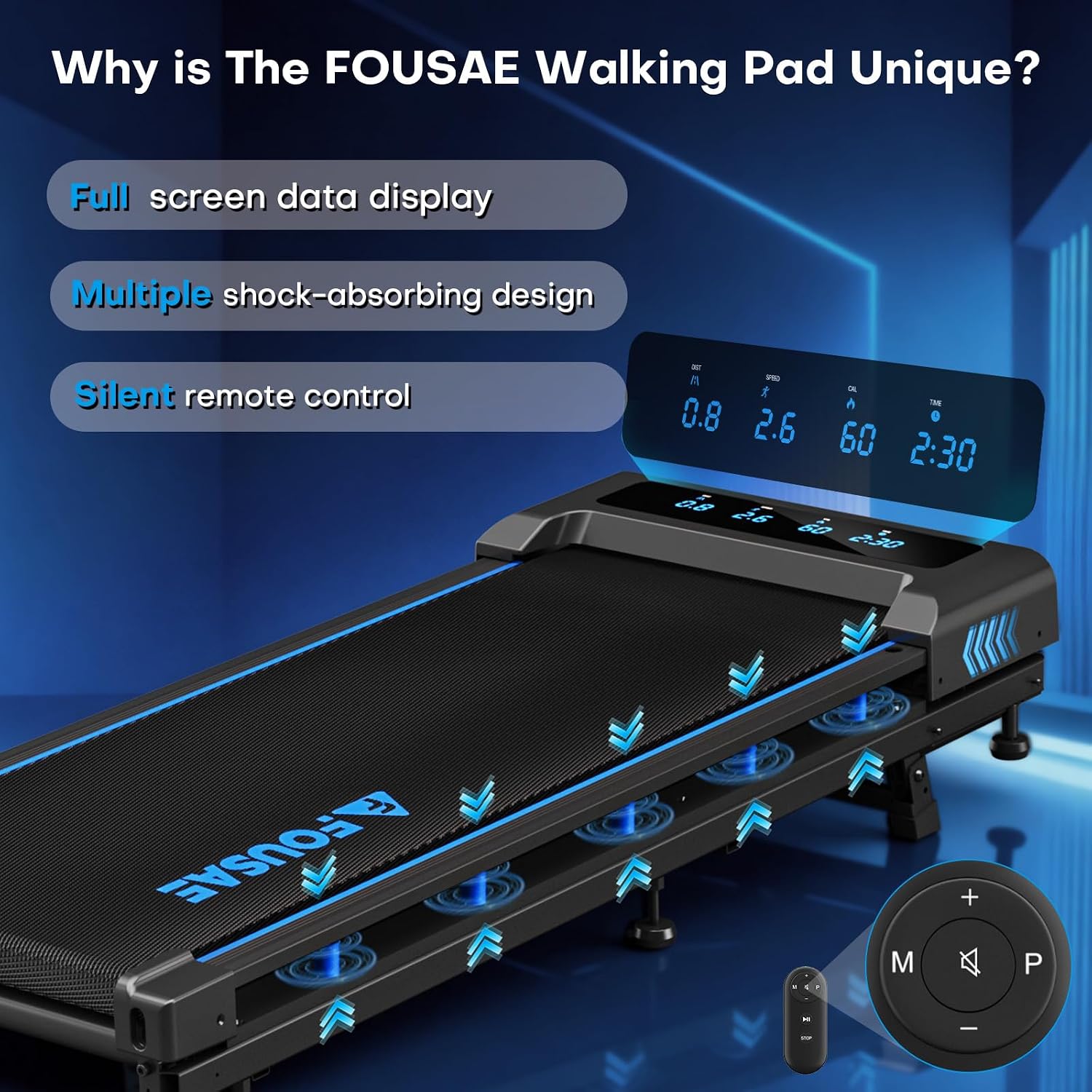 Detalle 2 de FOUSAE Walking Pad Treadmill with 9% Incline, LED Display and 12 HIIT Programs