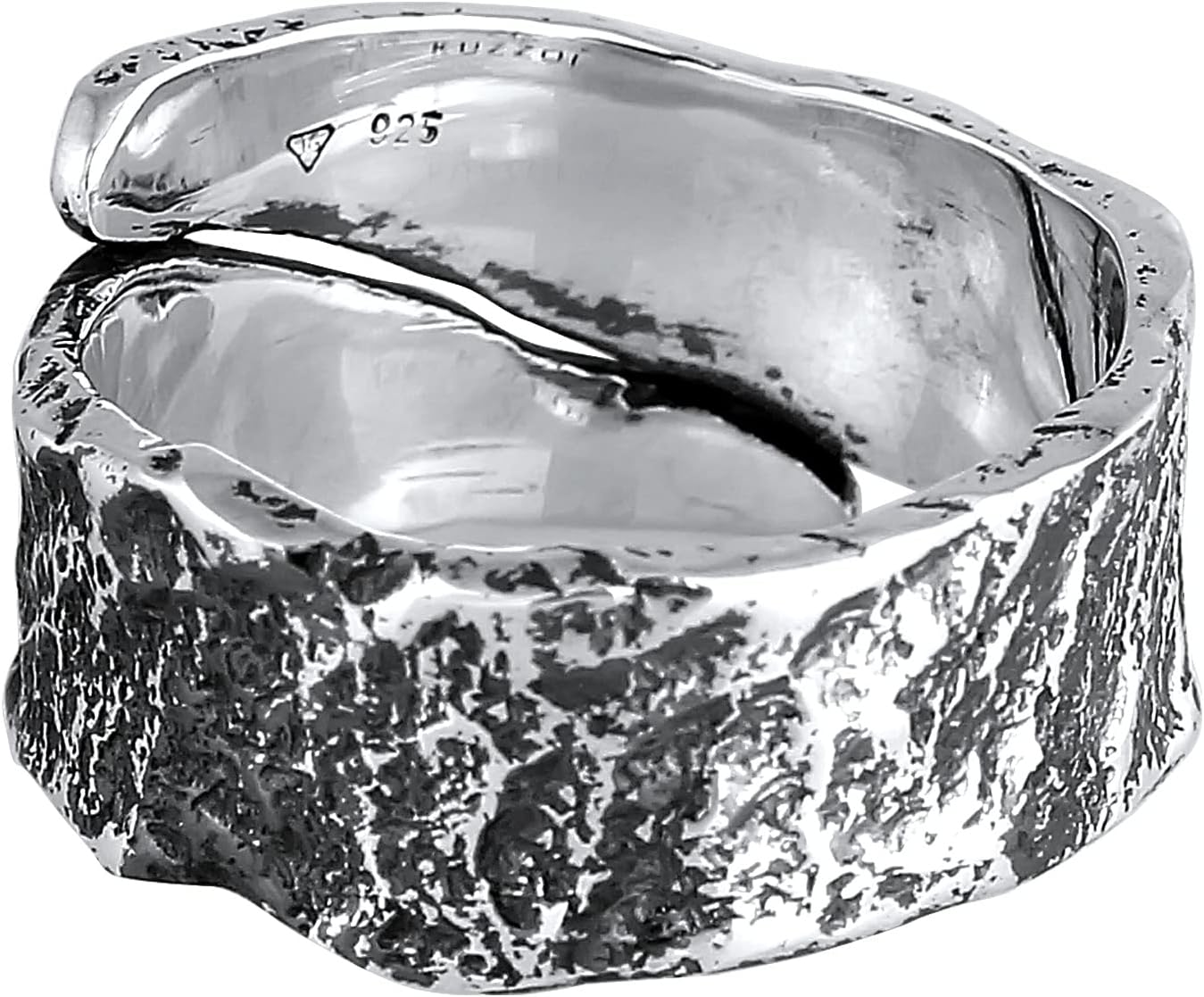 Detalle de Kuzzoi Herrenring in 925 Sterling Silber, massiv 12 mm breit mit gehämmertem Used-Design (Ringgröße 60–66)