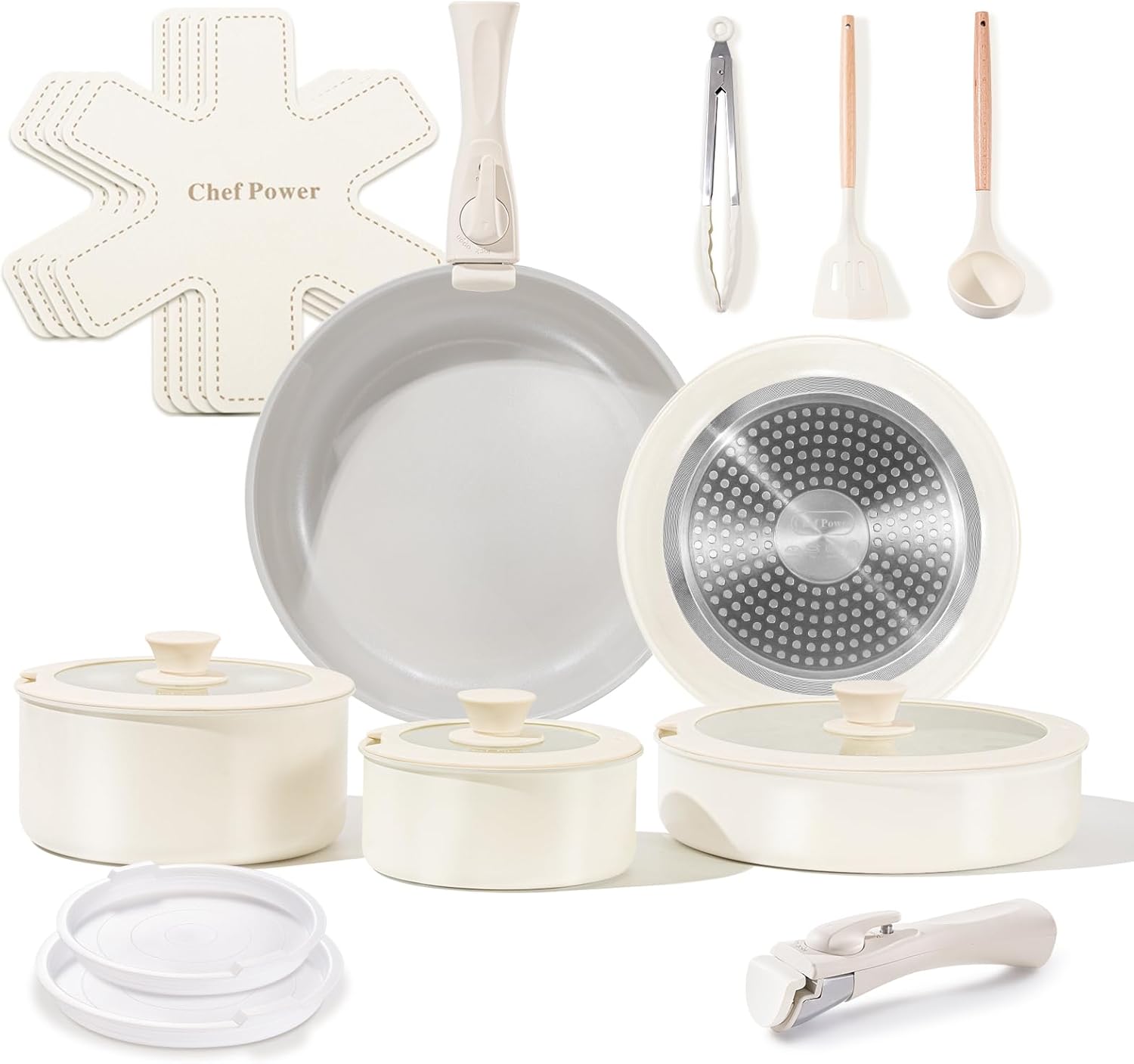 Detalle de Chef Power Ceramic Nonstick Pots and Pans Set with Detachable Handle 19-Piece 🥘