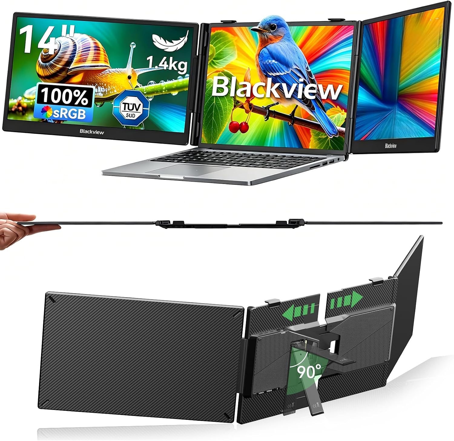 Detalle de Blackview Laptop Monitor Erweiterung 14" – Tragbar, 1080P FHD & TÜV SÜD geprüft