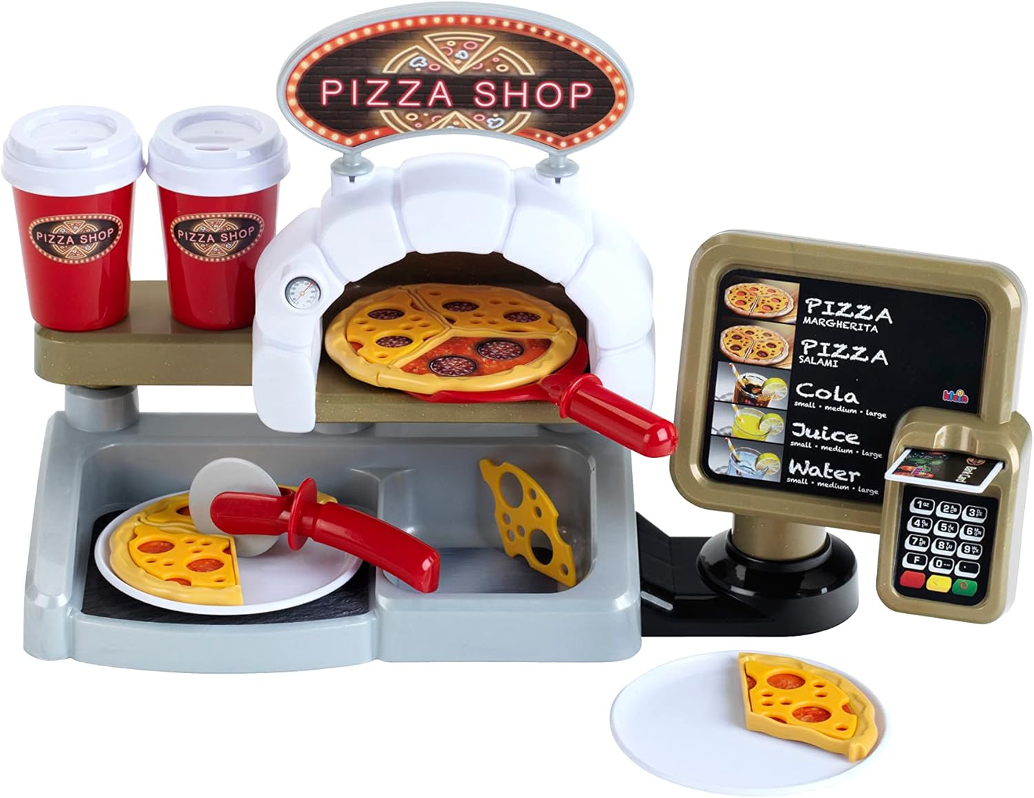 Theo Klein Pizza Shop 7309 : terminal de paiement sonore et accessoires pour jouer à la pizzéria
