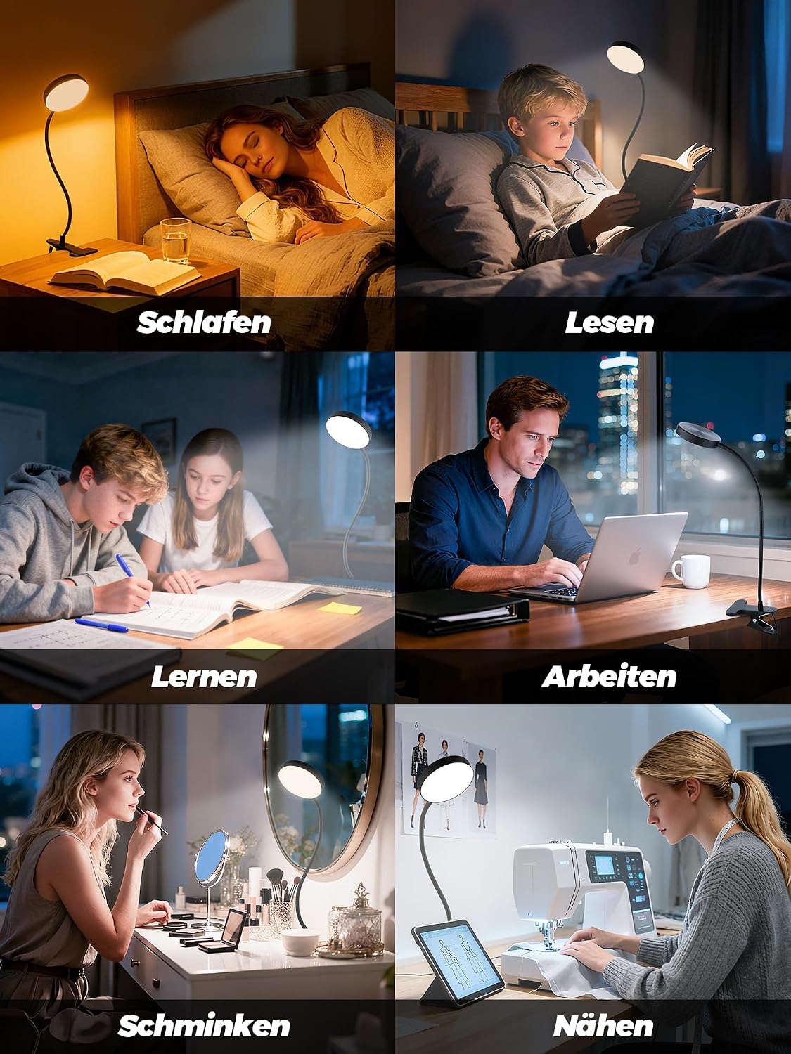 Detalle 2 de Lampe de Bureau à Pince ReinHoo 72 LED RGB – 10 teintes + 10 niveaux, USB