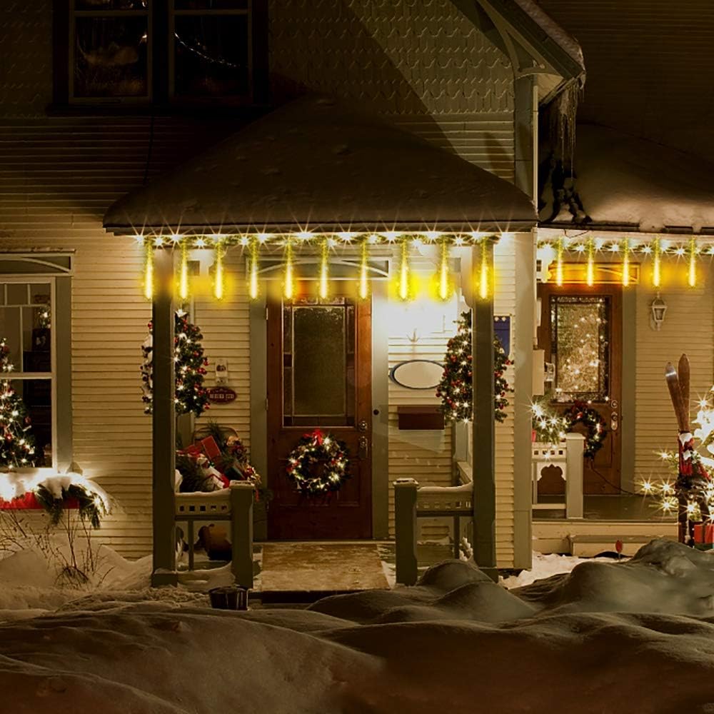 Detalle de Kwaiffeo mewa-eu meteorenregen-lichtslinger met 10 LED-buizen, warm wit