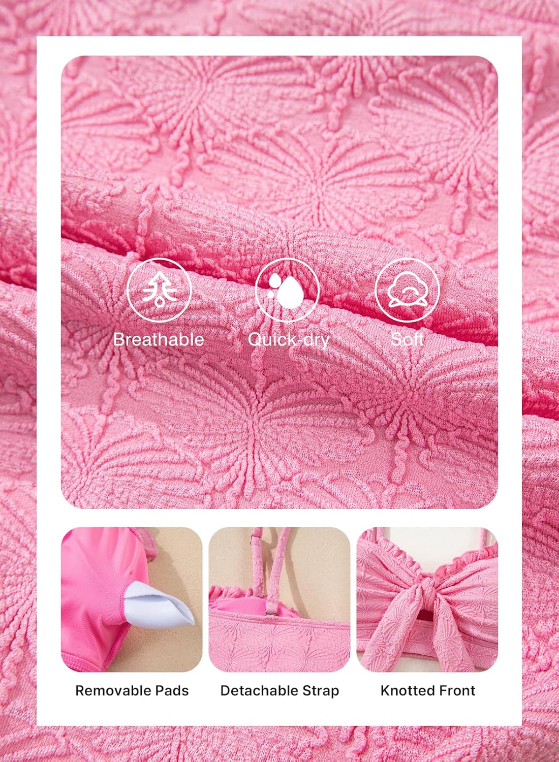 Thumbnail 4 de Herseas Seashell Textured Bikini Sets with Knotted Front and Ruffle Trim