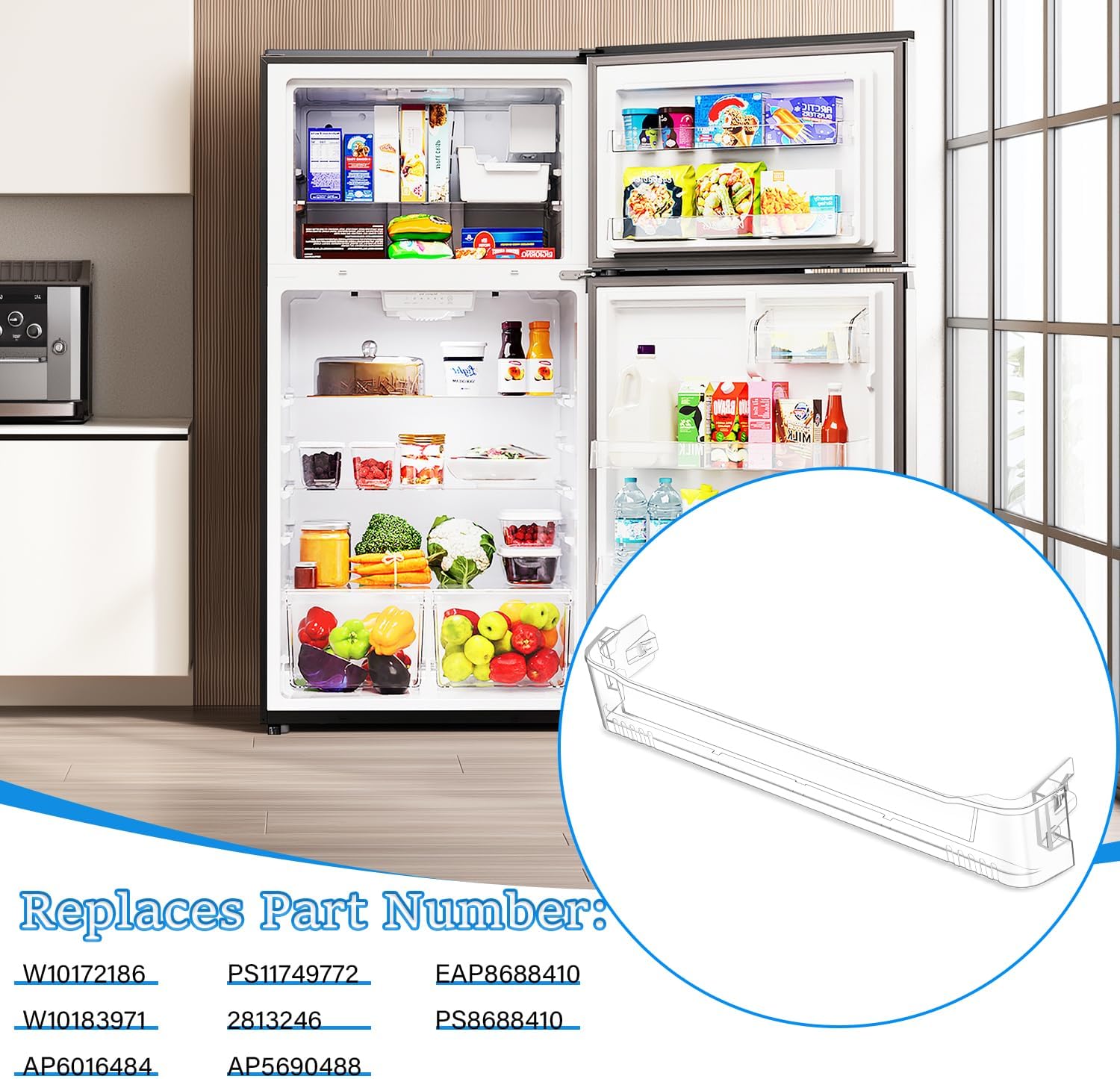 Detalle 1 de YEECHUN WPW10172187 Refrigerator Door Bin, Lower Side Shelf, 23.82-Inch